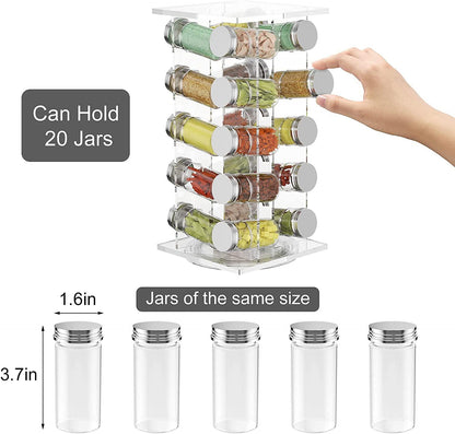 20 Jar Revolving Countertop Acrylic Spice Racks Organizer, Rotating Spice Rack