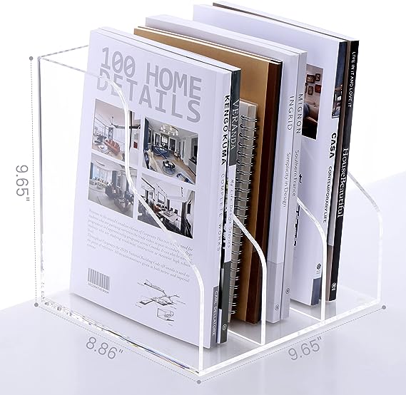 Magazine Holder, Clear Acrylic Desk Organizers, File Organizer for Desk, Magazine Rack- Desktop Book Storage -Independent Vertical 1 Space-2 Pack