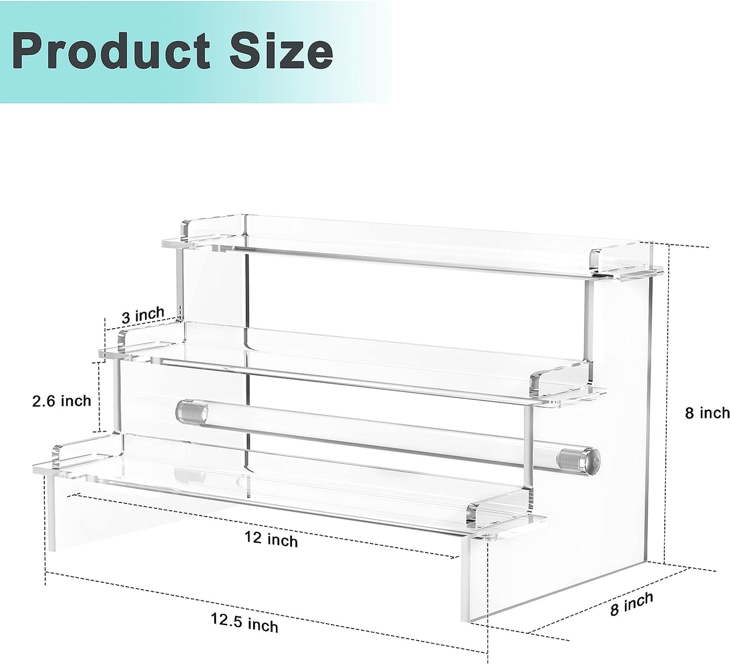 Acrylic Risers Display Stands, 12'' Perfume Organizer, Clear Riser for POPs Amiibo Figure Organizer, Cologne Organizer Cupcake Stand Shot Glass Display Shelves Desktop Tiered Display (1 Pack)