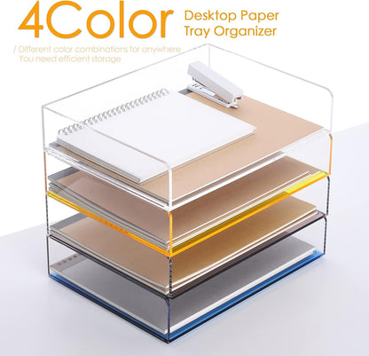 Acrylic Stackable Letter Tray Clear Paper Tray Desk Organizer 4-Tier Desk File Organizer Paper Sorter Holder Document Shelf Tray for Letter/A4,4-Pack