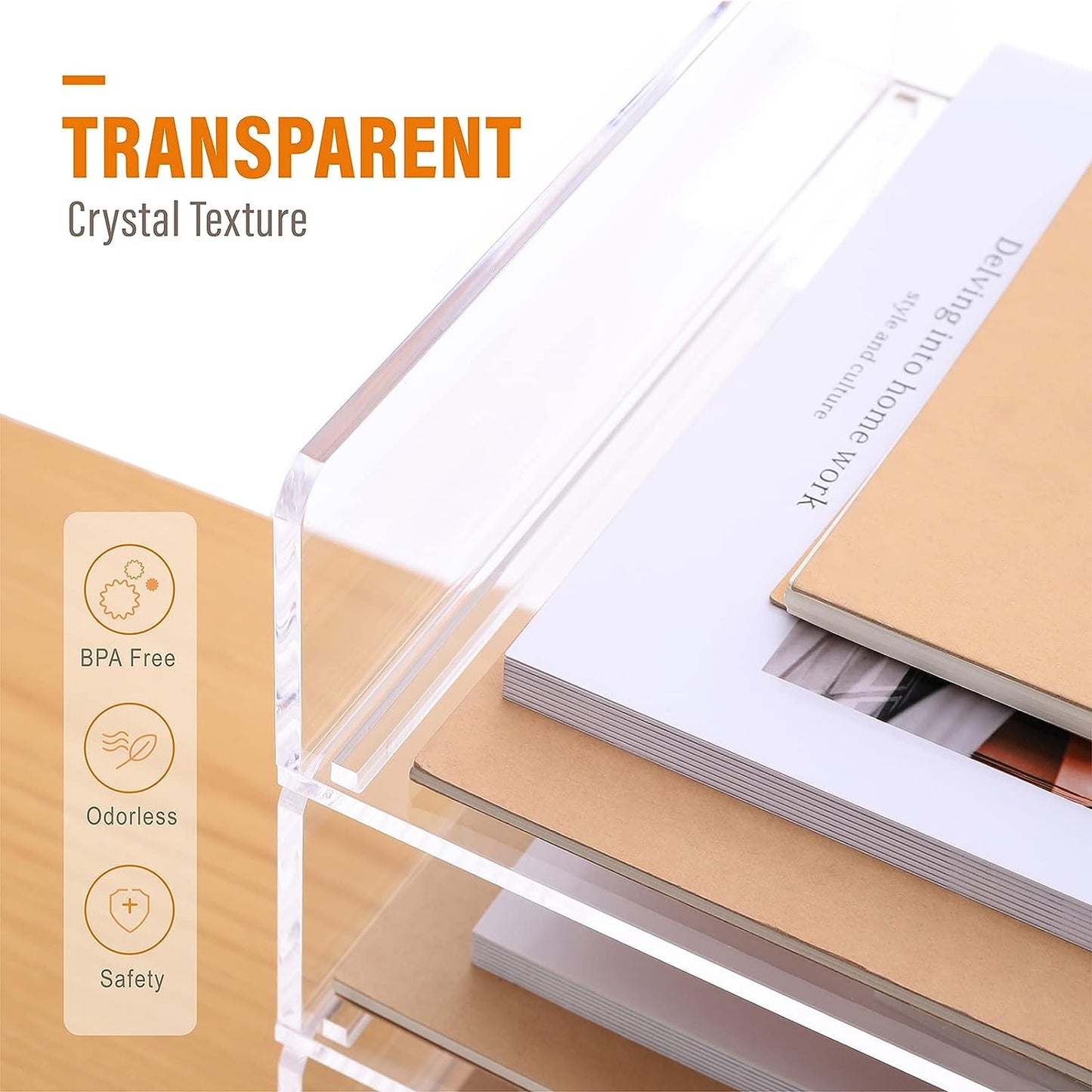 Acrylic Stackable Letter Tray Clear Paper Tray Desk Organizer 4-Tier Desk File Organizer Paper Sorter Holder Document Shelf Tray for Letter/A4,4-Pack