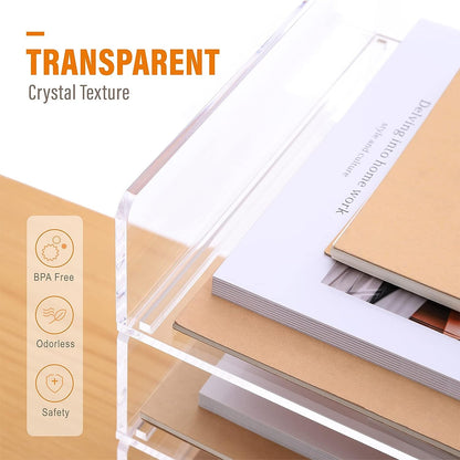 Acrylic Stackable Letter Tray Clear Paper Tray Desk Organizer 4-Tier Desk File Organizer Paper Sorter Holder Document Shelf Tray for Letter/A4,4-Pack
