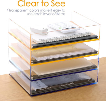 Acrylic Stackable Letter Tray Clear Paper Tray Desk Organizer 4-Tier Desk File Organizer Paper Sorter Holder Document Shelf Tray for Letter/A4,4-Pack
