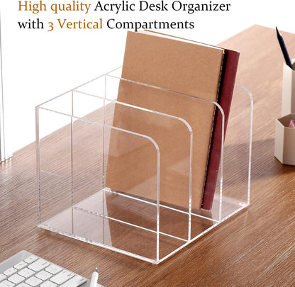 Magazine Holder, Clear Acrylic Desk Organizers, File Organizer for Desk, Magazine Rack- Desktop Book Storage -Independent Vertical 1 Space-2 Pack