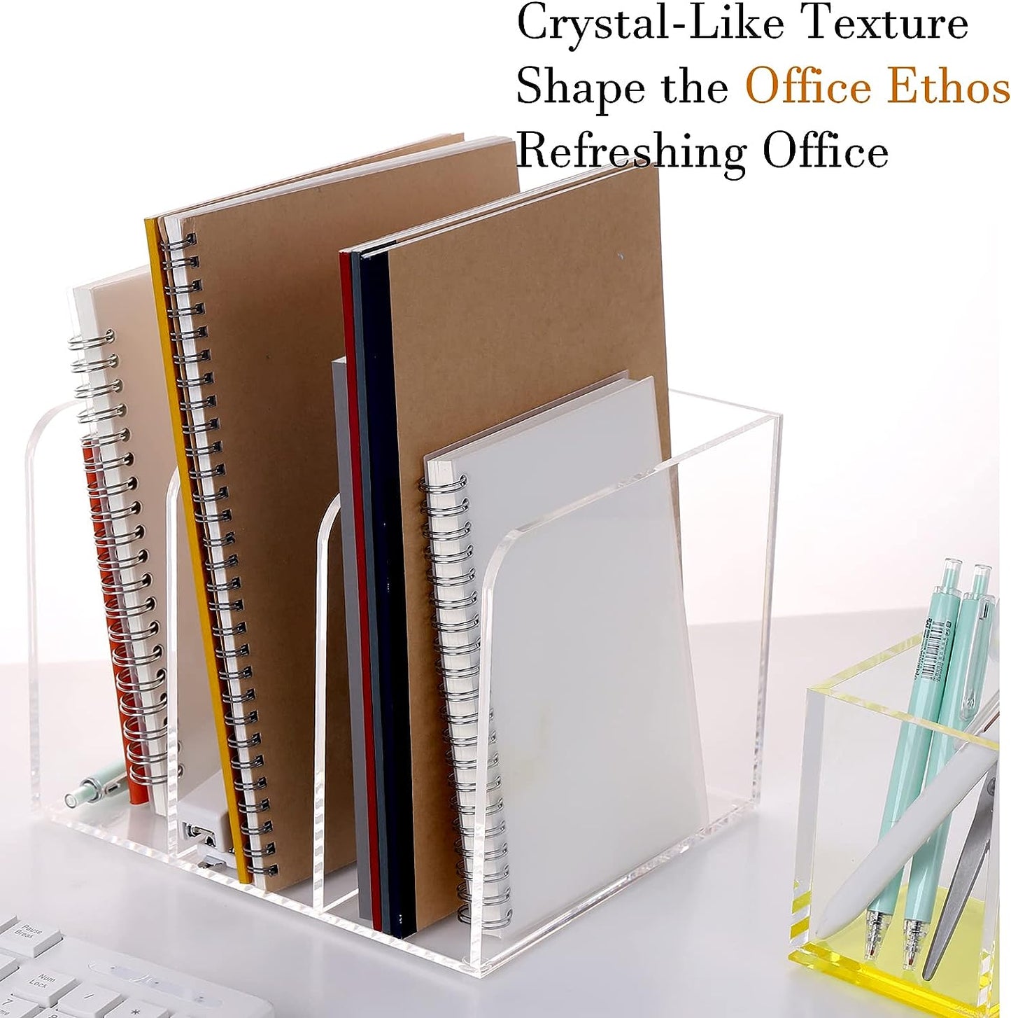 Magazine Holder, Clear Acrylic Desk Organizers, File Organizer for Desk, Magazine Rack- Desktop Book Storage -Independent Vertical 1 Space-2 Pack