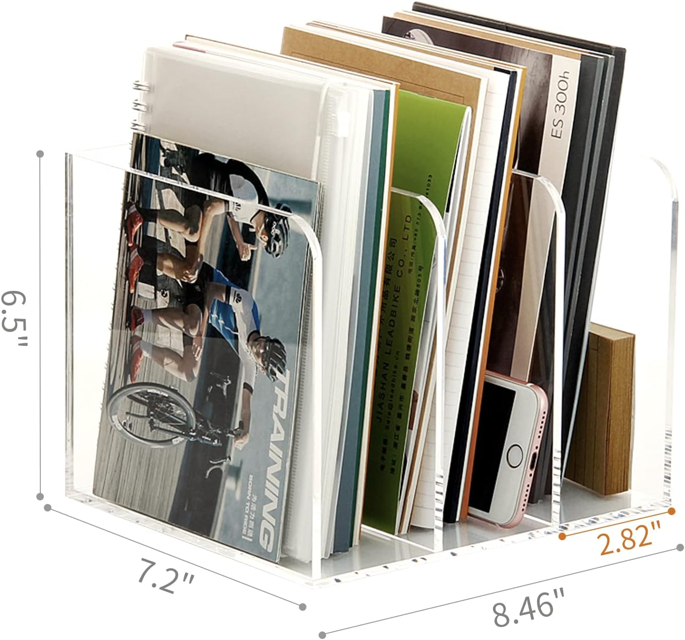 Magazine Holder, Clear Acrylic Desk Organizers, File Organizer for Desk, Magazine Rack- Desktop Book Storage -Independent Vertical 1 Space-2 Pack