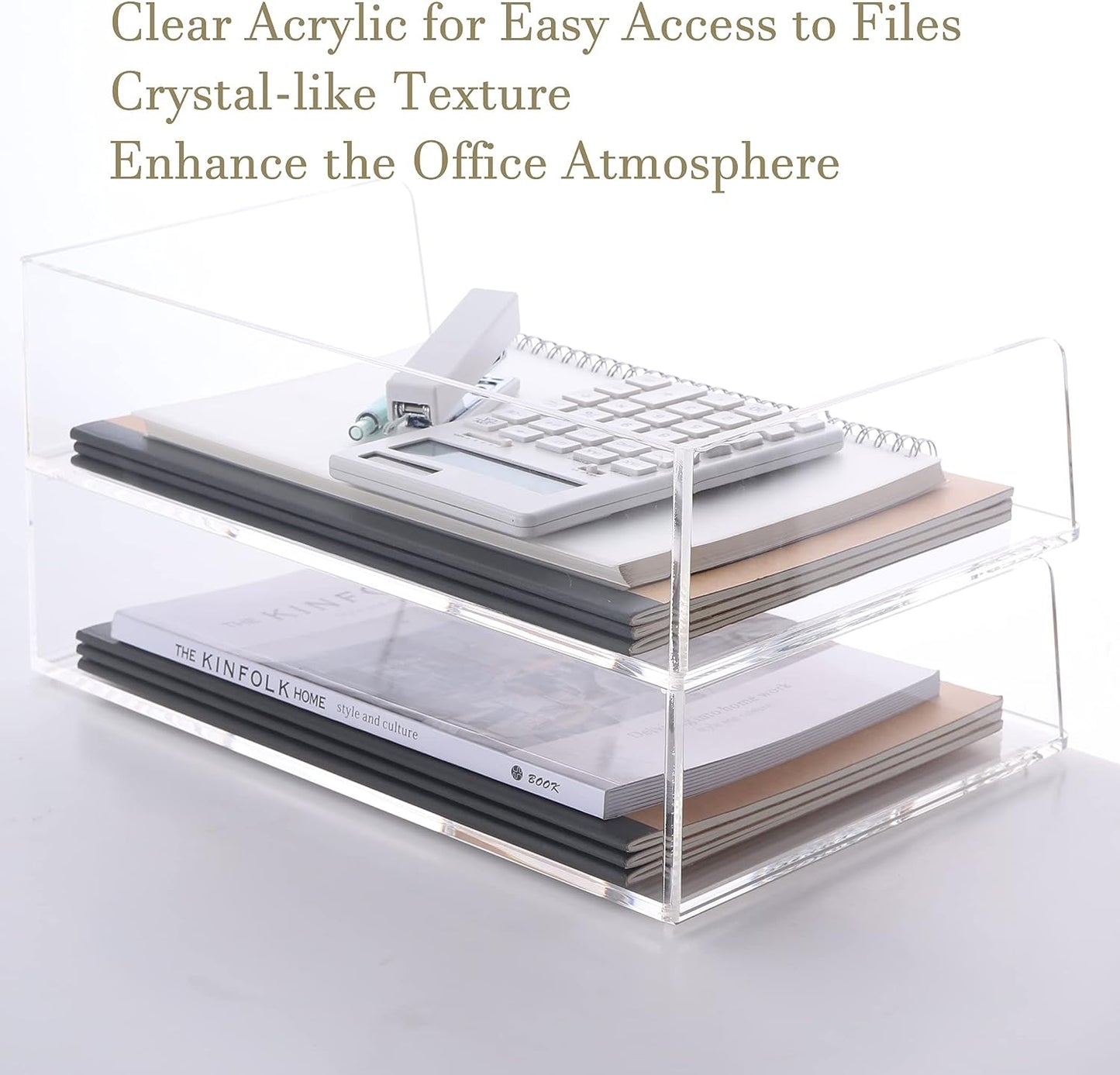 Magazine Holder, Clear Acrylic Desk Organizers, File Organizer for Desk, Magazine Rack- Desktop Book Storage -Independent Vertical 1 Space-2 Pack