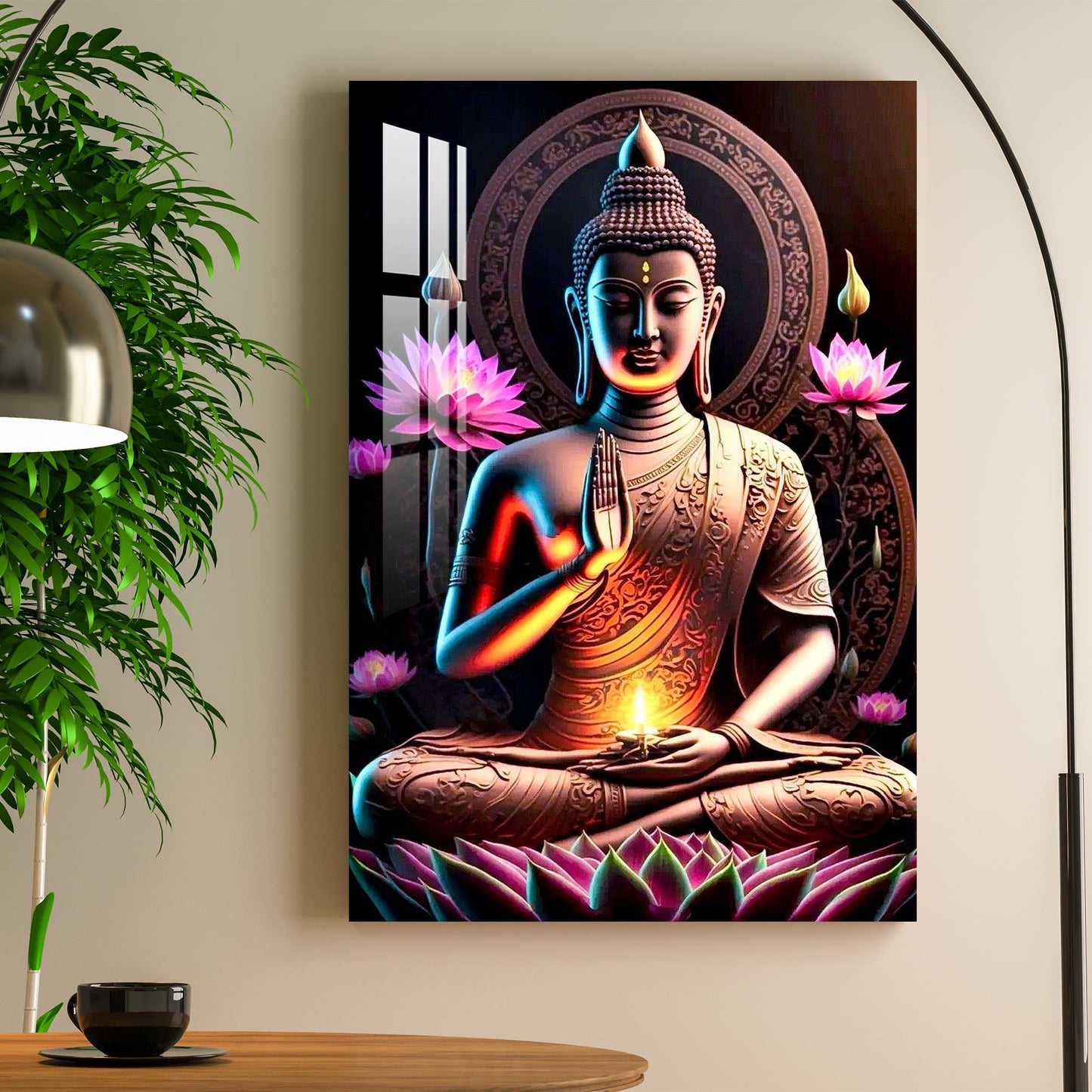 Buddha With Flowers Acrylic Wall Art