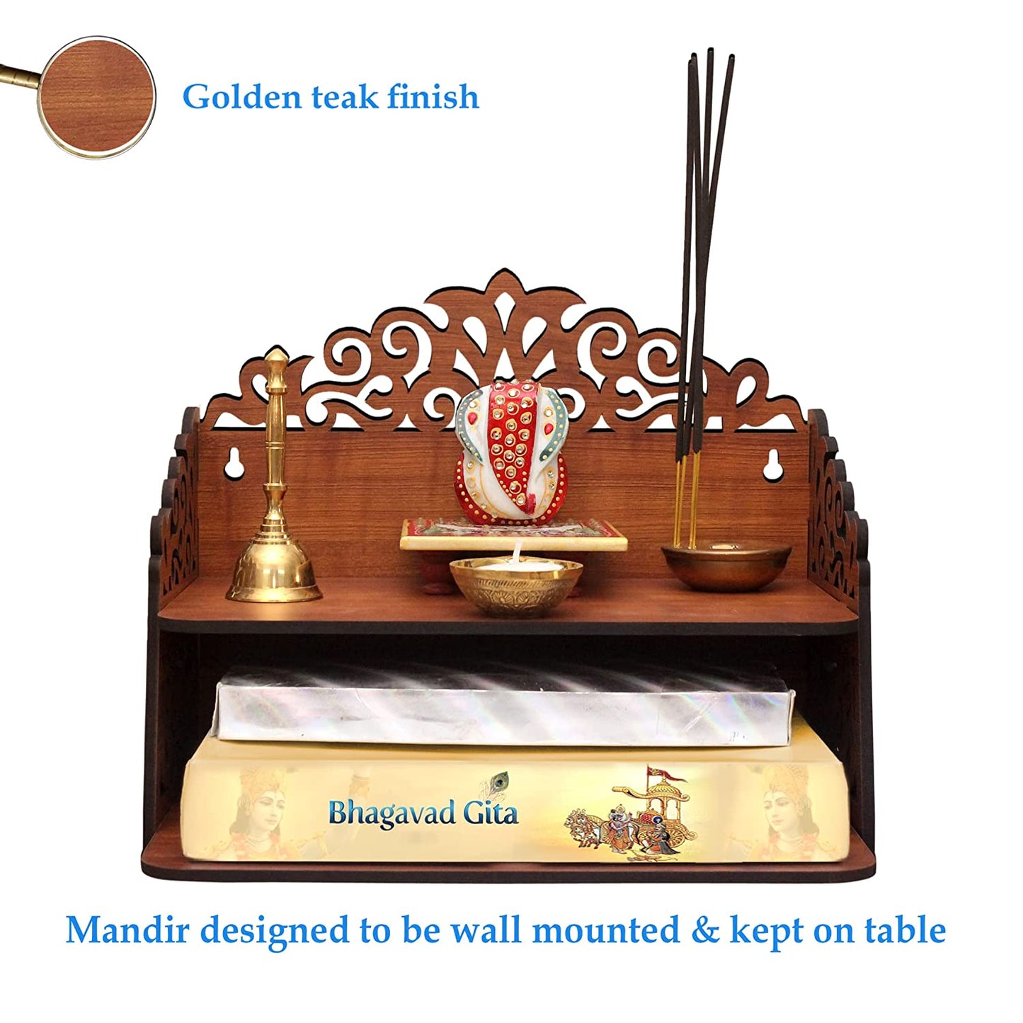 Navrang Beautiful Wooden Pooja Stand for Home/Mandir for Home/Temple for Home and Office/Puja Mandir for Home and Office Wall/Product