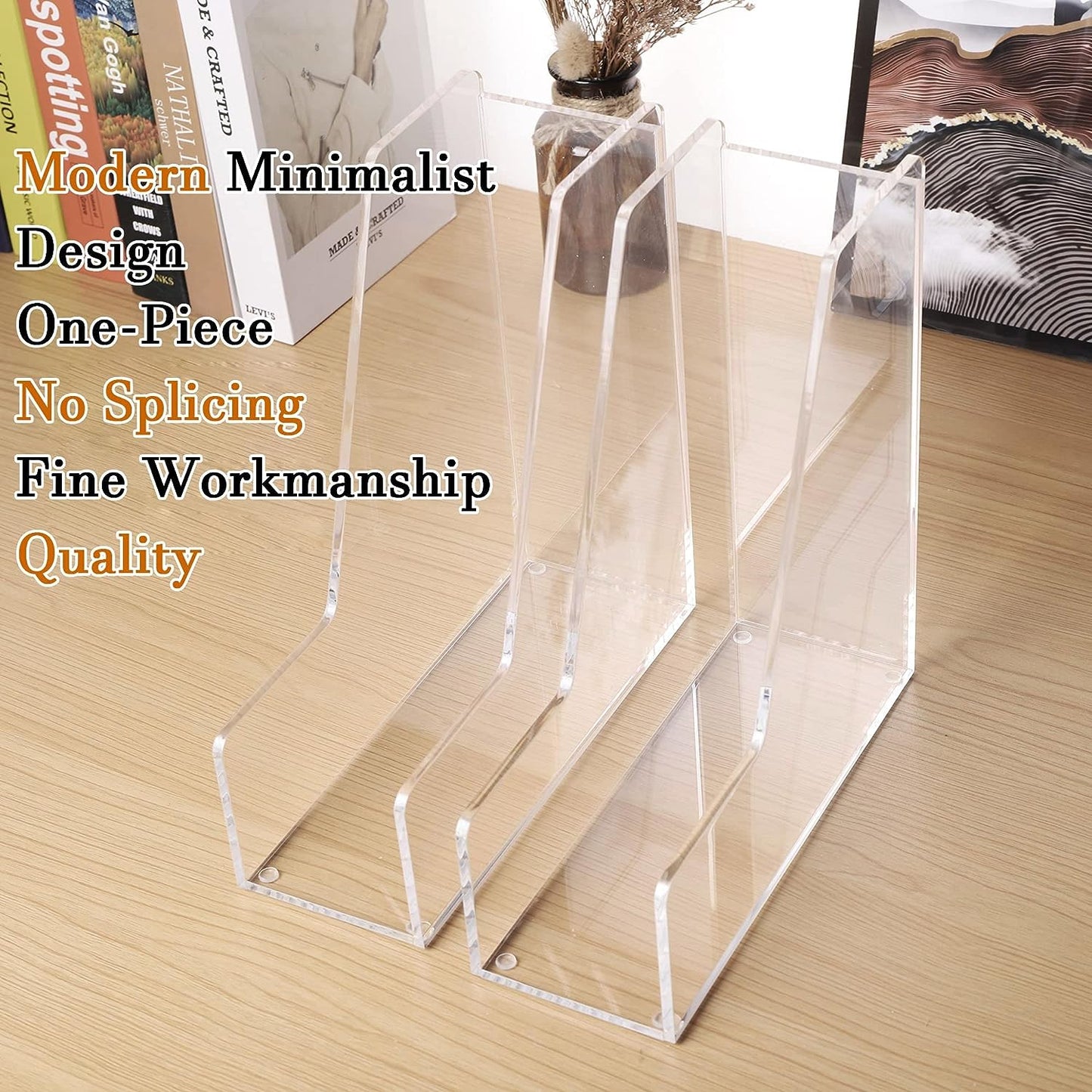 Magazine Holder, Clear Acrylic Desk Organizers, File Organizer for Desk, Magazine Rack- Desktop Book Storage -Independent Vertical 1 Space-2 Pack