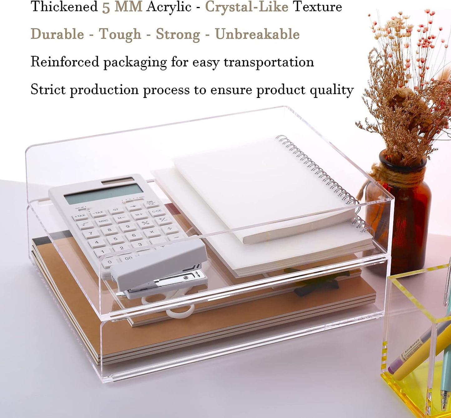 Magazine Holder, Clear Acrylic Desk Organizers, File Organizer for Desk, Magazine Rack- Desktop Book Storage -Independent Vertical 1 Space-2 Pack