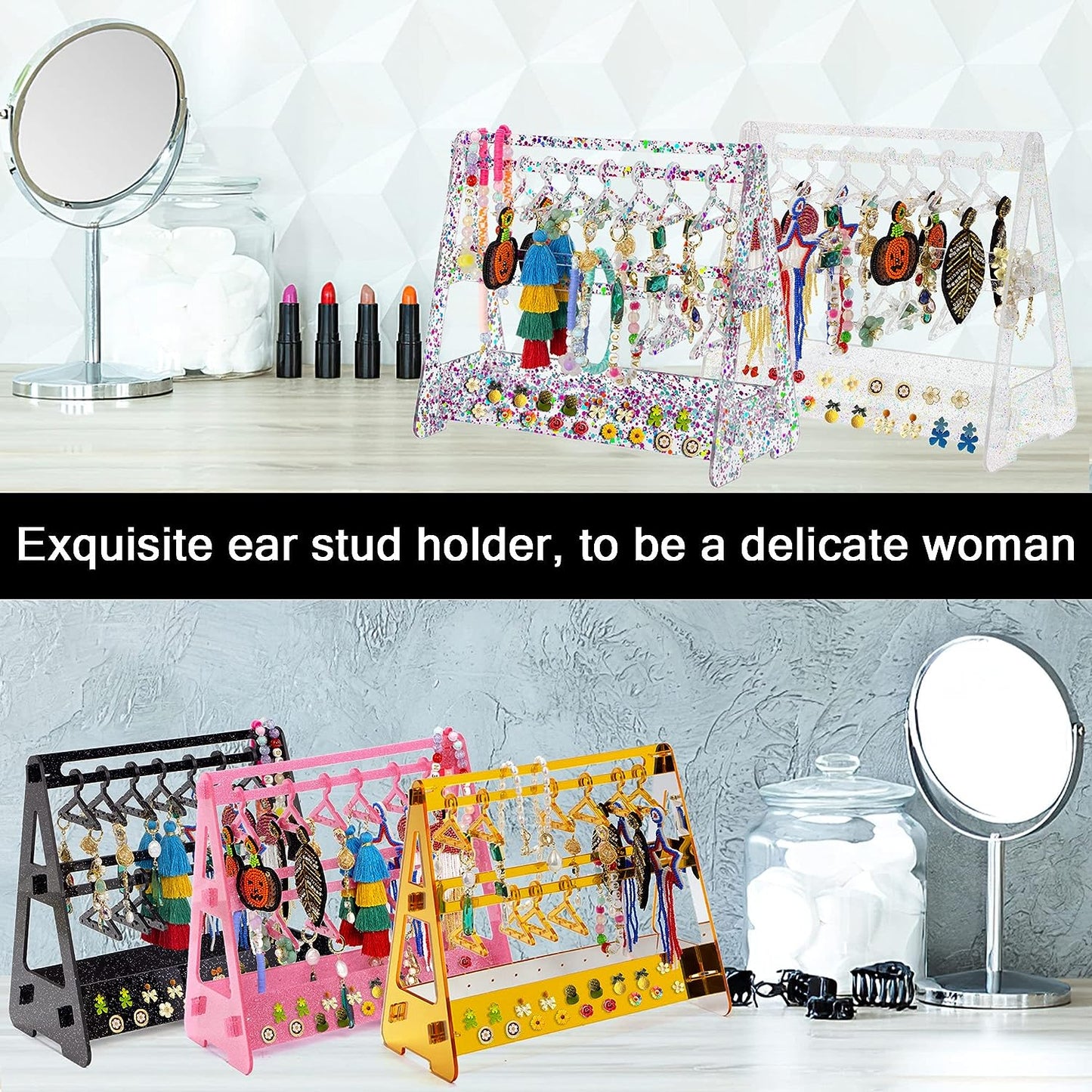 Acrylic Jewelry Earring Ring Necklace Mini Hanger Rack Organizer Bracelet Holder Storage Headband Scrunchie Display Stand For Women Baby Girl（10 hanger）