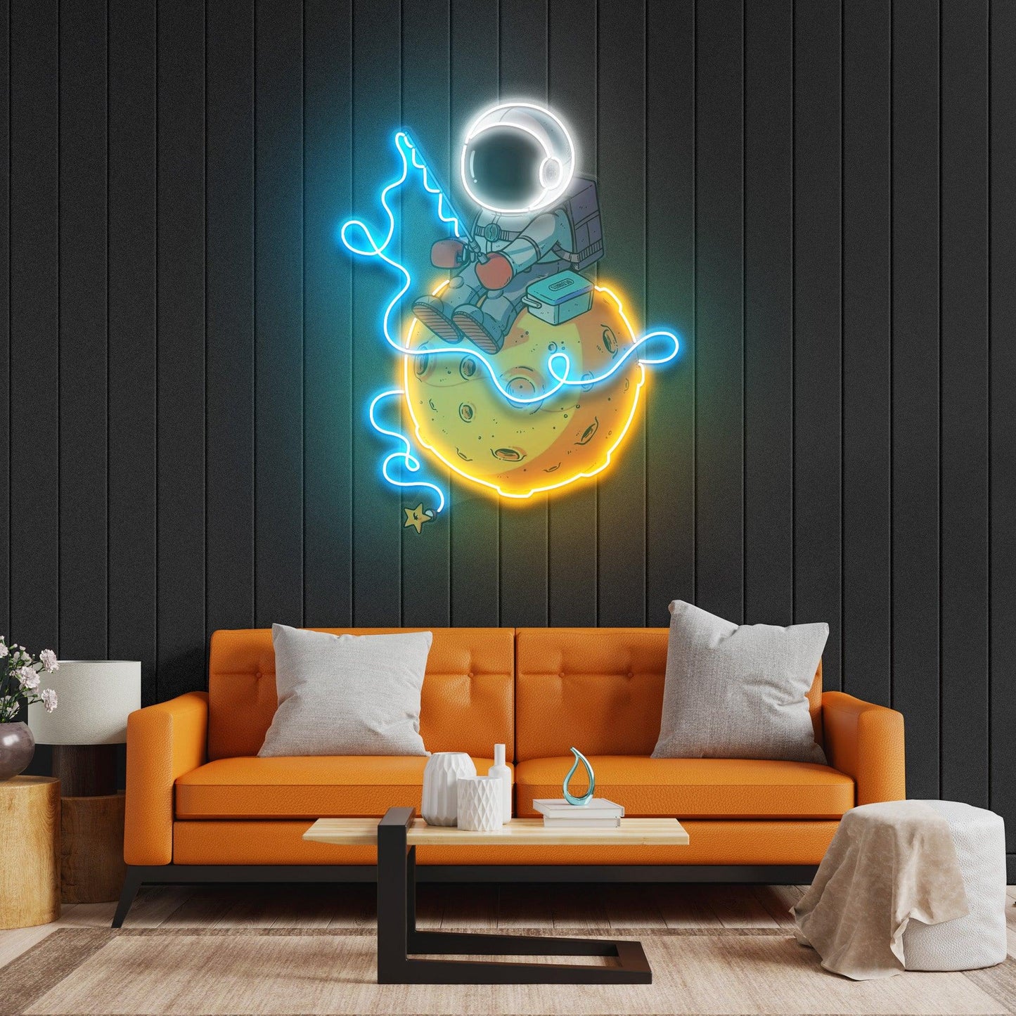 Astronaut Fishing Led Neon Acrylic Artwork