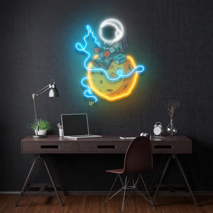 Astronaut Fishing Led Neon Acrylic Artwork