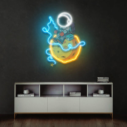 Astronaut Fishing Led Neon Acrylic Artwork