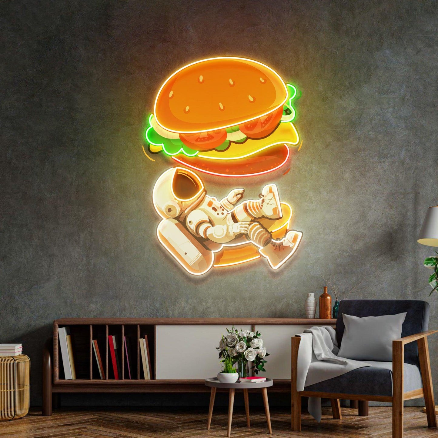 Astronaut and Burger Led Neon Acrylic Artwork