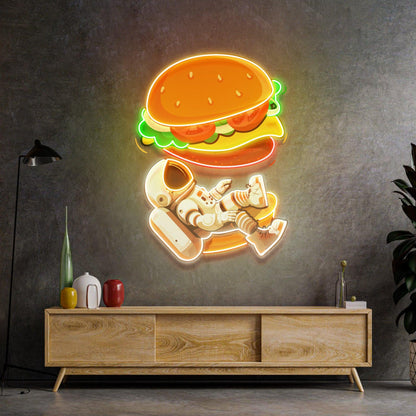 Astronaut and Burger Led Neon Acrylic Artwork