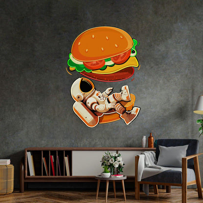 Astronaut and Burger Led Neon Acrylic Artwork