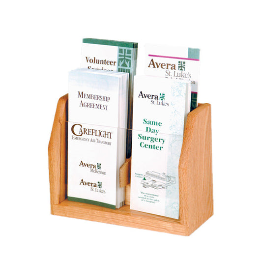 Light Oak 4 Pocket Wood Brochure Holder with Acrylic Front