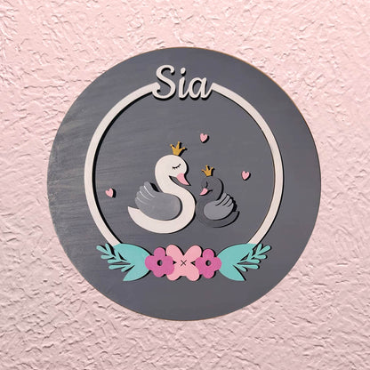 Minimalist Painted Nameboard for Kids - Swan