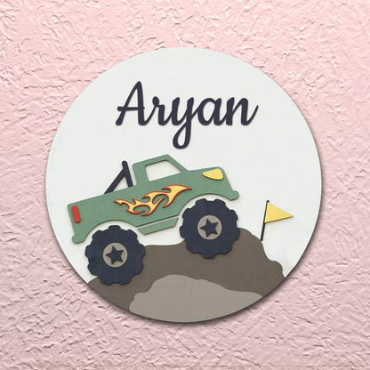 Dirt Truck Hand-Painted Kids Nameboard