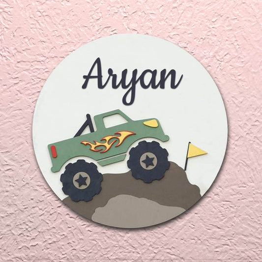 Dirt Truck Hand-Painted Kids Nameboard