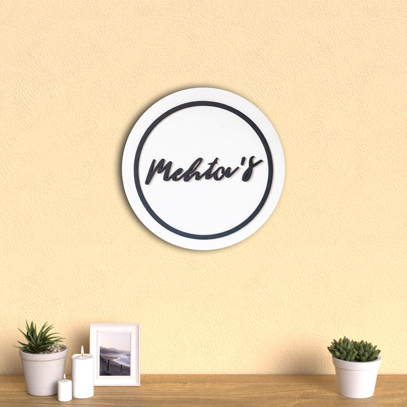 Round Wooden Family Name Board