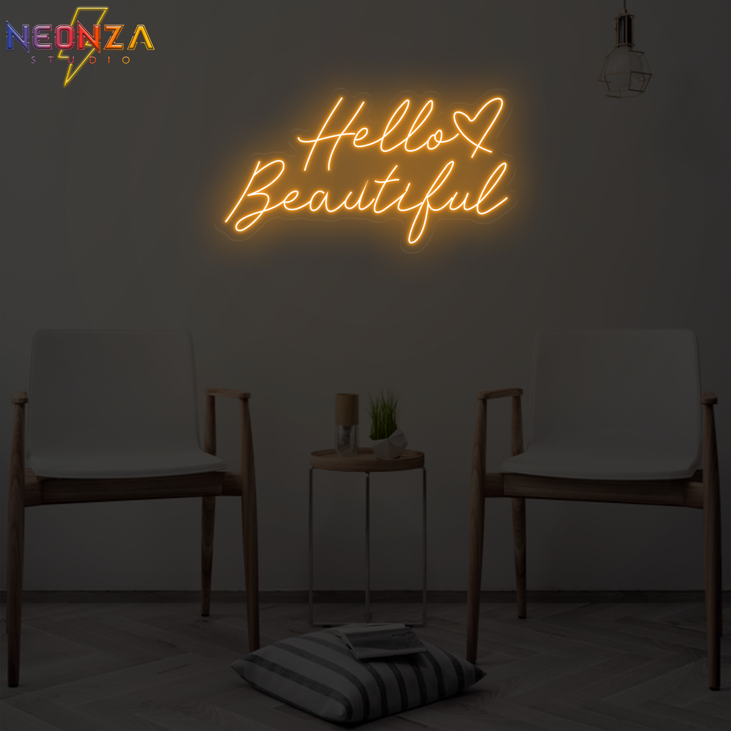 Hello Beautiful neon quote sign online orange