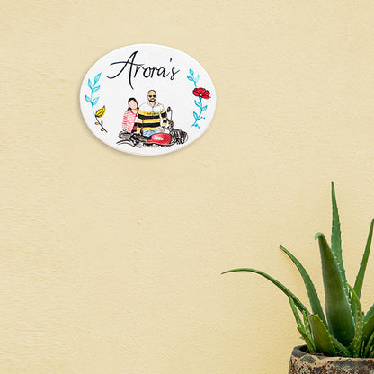 Personalized Photo Based Character  Sketch Nameboard - Oval