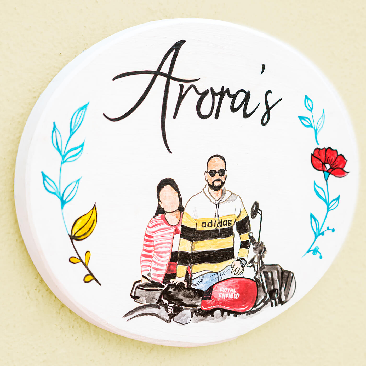 Personalized Photo Based Character  Sketch Nameboard - Oval