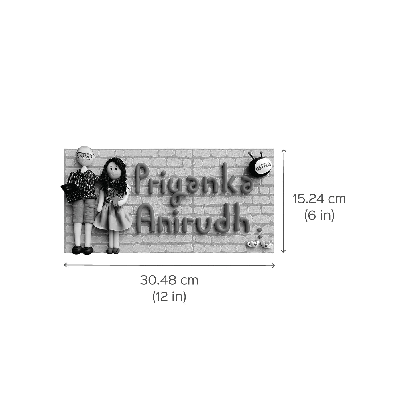 Handcrafted Personalized Clay Caricature Couple Nameplate