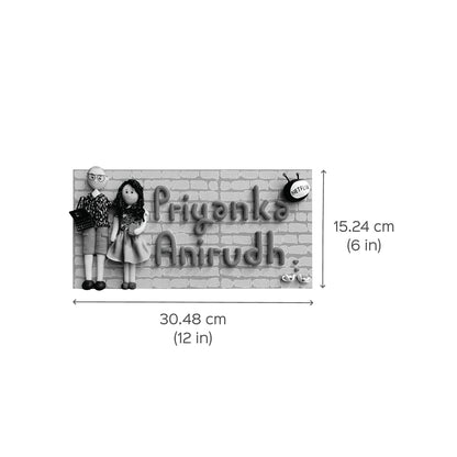 Handcrafted Personalized Clay Caricature Couple Nameplate