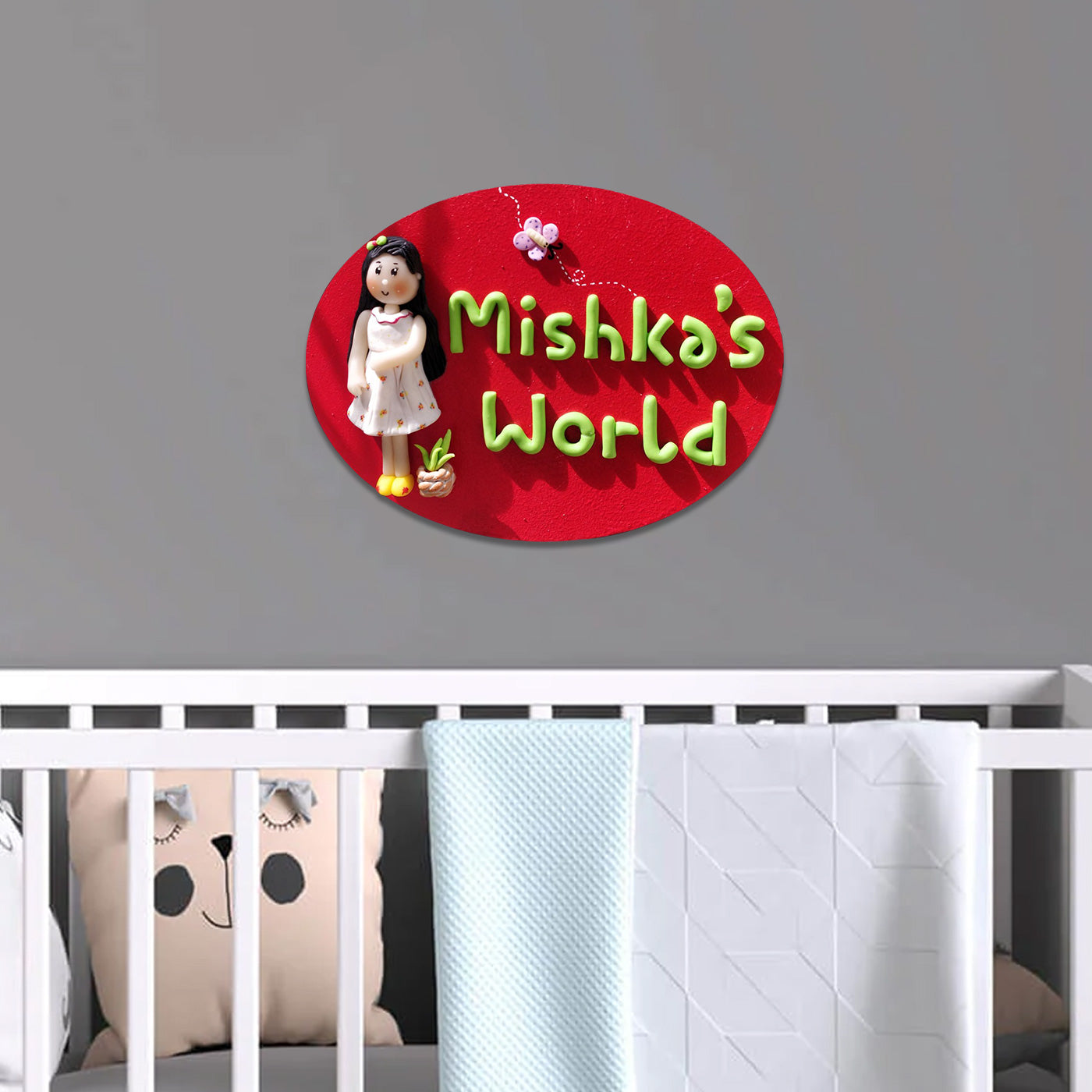 Handcrafted Personalized Clay Caricature Nameplate For Girls