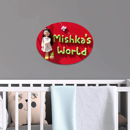 Handcrafted Personalized Clay Caricature Nameplate For Girls