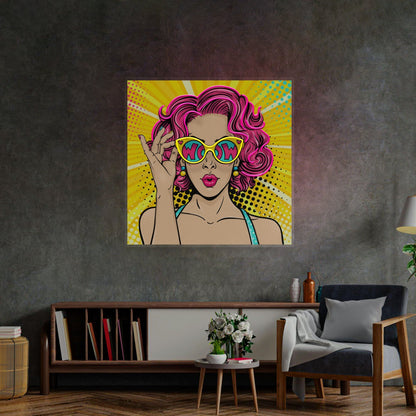 Wow Lady Pop Art Led Neon Acrylic Artwork