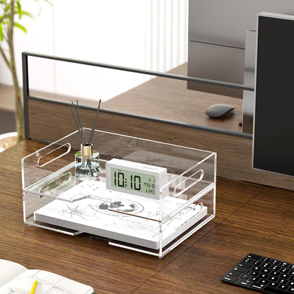 Acrylic Paper Tray 2 Pack Clear Letter Tray Desk Stackable Organizer Tray for School, Home, Office Desk Accessories - Horizontal